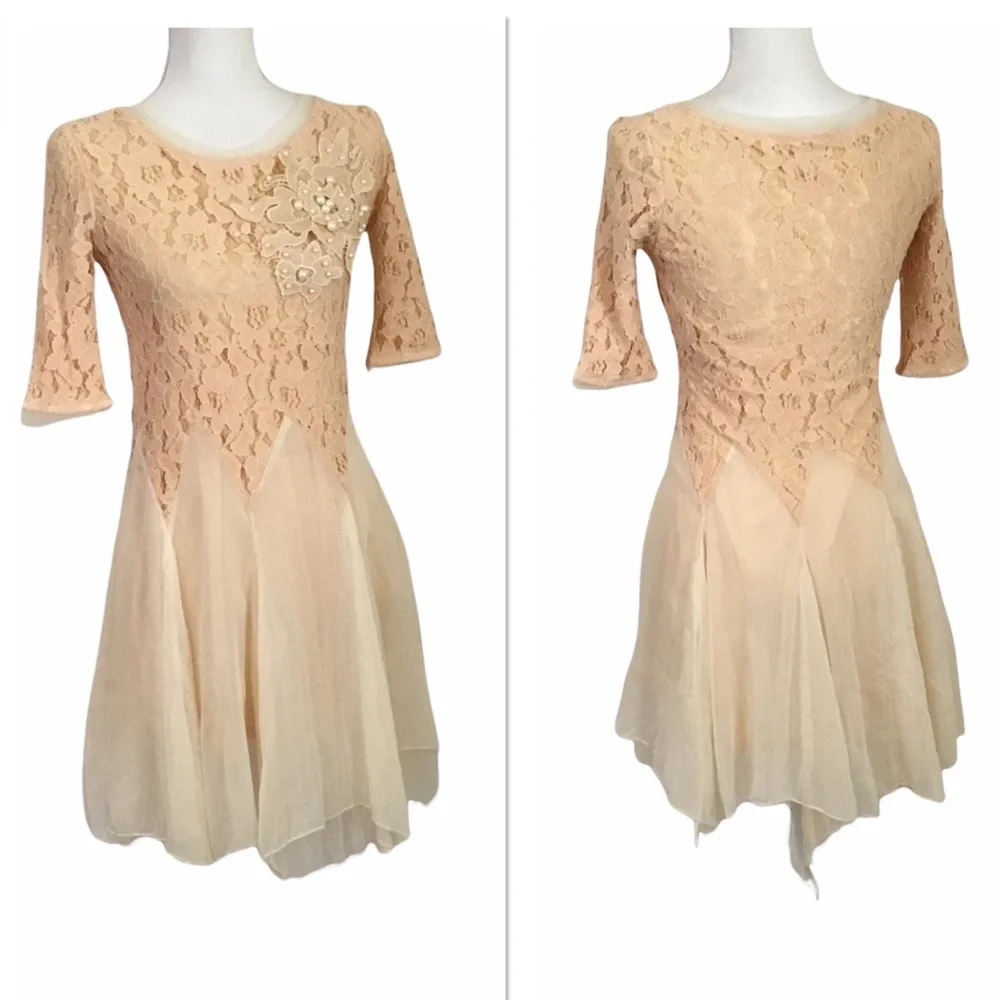 Tea Length Vintage Inspired Lace & Chiffon Dress
